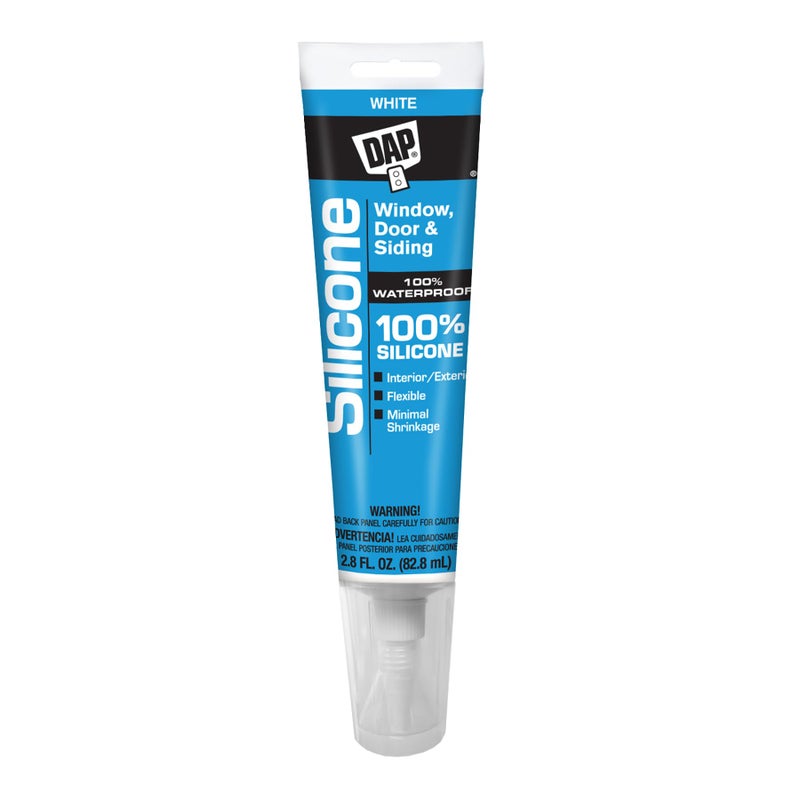 DAP 100% Silicone Rubber Window, Door, and Siding Sealant, White 2.8 Oz (7079800752) - Image 1